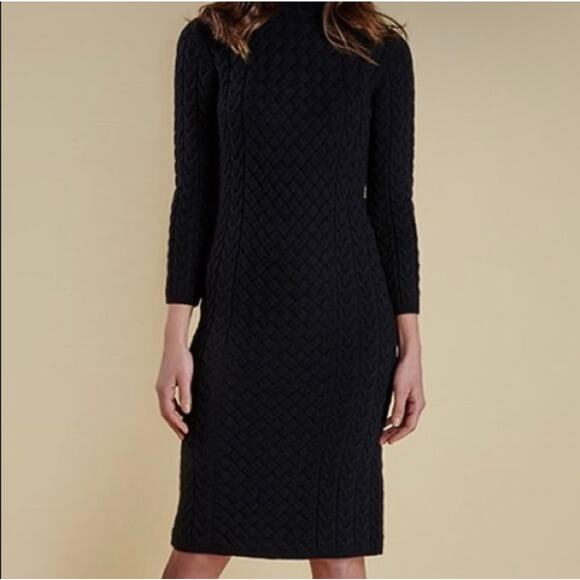 Barbour Land Rover Cable Knit Turtleneck Midi Lambswool Sweater Dress - Size 10 - Picture 1 of 14